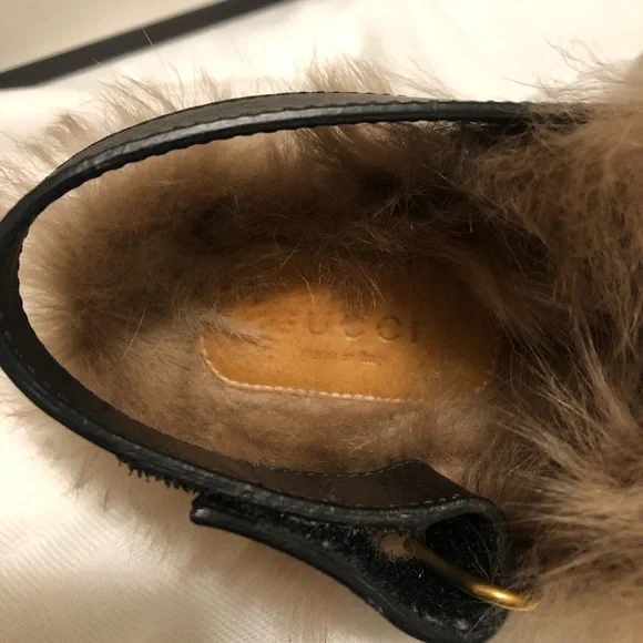 Gucci Black Mules with Brown Fur and Gold Detail - Picture 8 of 9